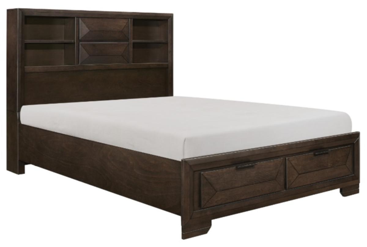Chesky King Bookcase Bed with Footboard Storage in Warm Espresso 1753K-1EK - Furniture 4 Less Outlet (Salinas,CA)