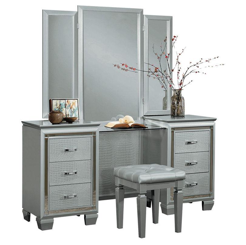 Allura Vanity Stool in Silver 1916-14 - Furniture 4 Less Outlet (Salinas,CA)