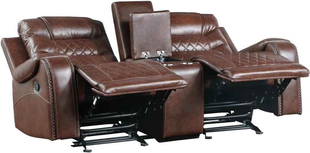 Putnam Double Glider Reclining Loveseat in Brown 9405BR-2 - Furniture 4 Less Outlet (Salinas,CA)
