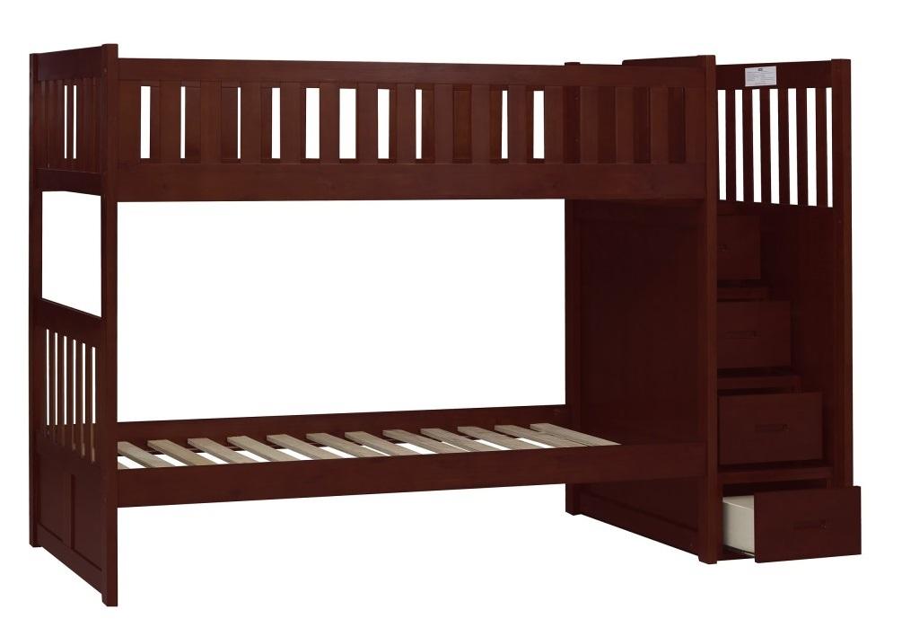 Rowe Bunk Bed w/ Reversible Step Storage in Dark Cherry B2013SBDC-1 - Furniture 4 Less Outlet (Salinas,CA)