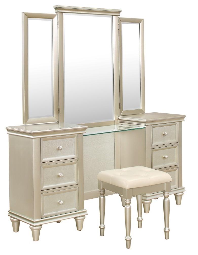 Celandine Vanity Dresser with Mirror in Silver 1928-15 - Furniture 4 Less Outlet (Salinas,CA)