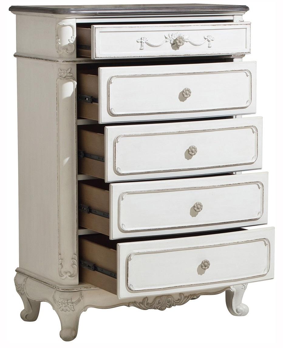 Cinderella 5 Drawer Chest in Antique White with Grey Rub-Through 1386NW-9 - Furniture 4 Less Outlet (Salinas,CA)