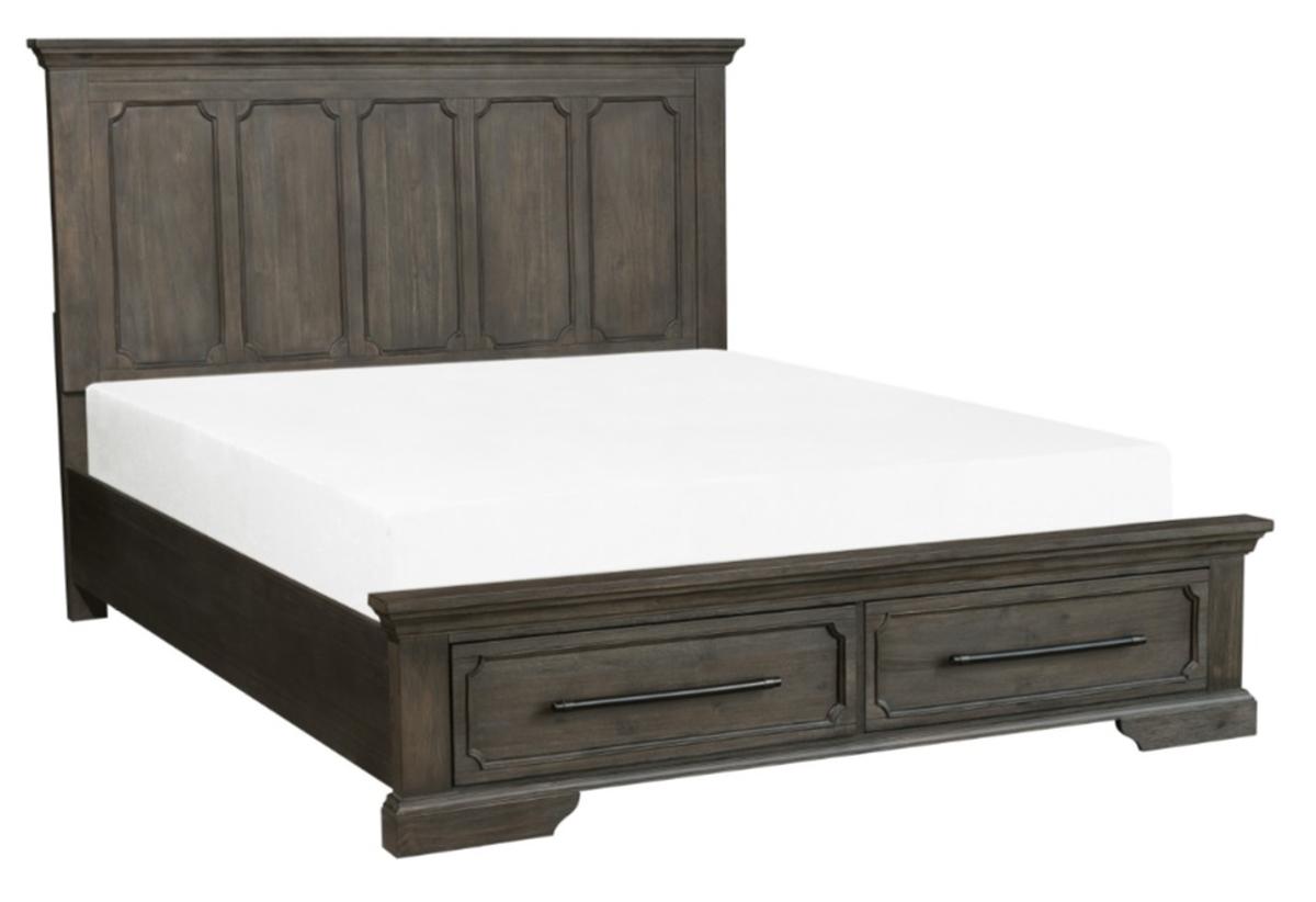 Taulon Queen Platform Bed with Footboard Storage in Dark Oak 5438-1 - Furniture 4 Less Outlet (Salinas,CA)