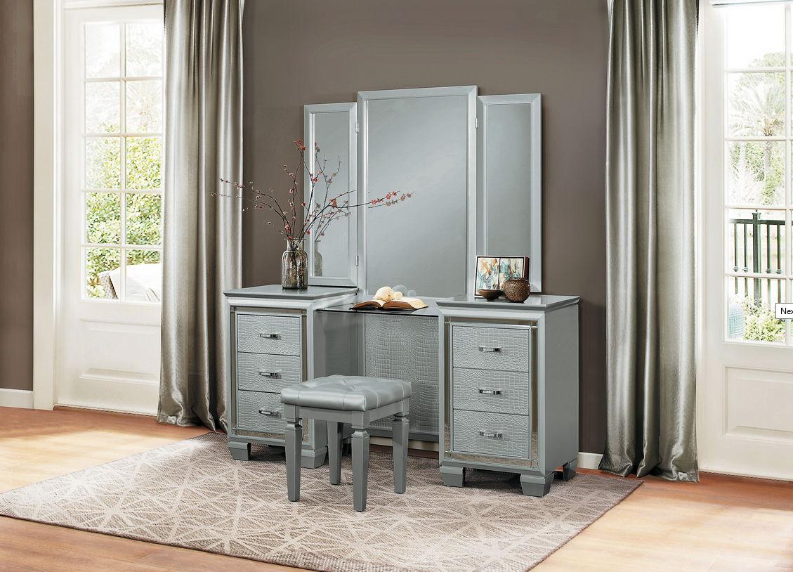 Allura Vanity Dresser with Mirror in Silver 1916-15 - Furniture 4 Less Outlet (Salinas,CA)