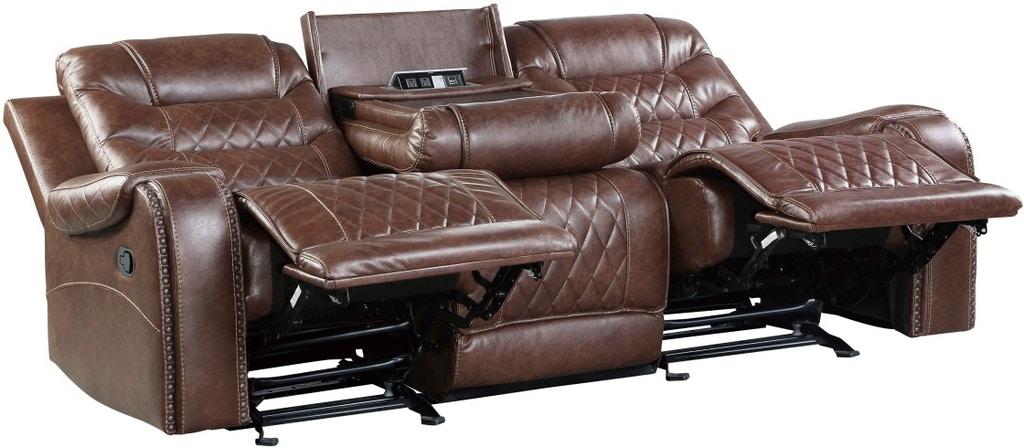 Putnam Power Double Reclining Sofa with Drop-Down in Brown 9405BR-3PW - Furniture 4 Less Outlet (Salinas,CA)