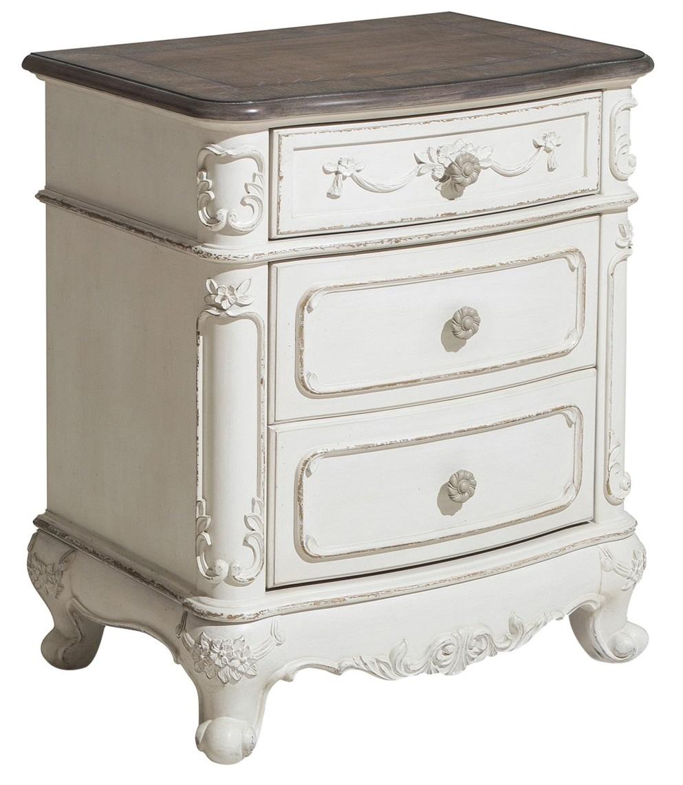 Cinderella Night Stand in Antique White with Grey Rub-Through 1386NW-4 - Furniture 4 Less Outlet (Salinas,CA)