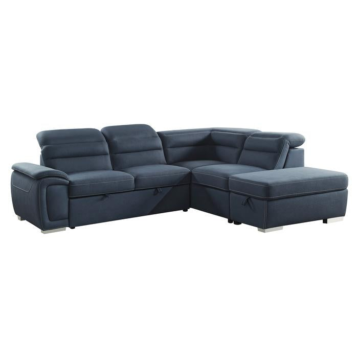 8277NBU - (3)3-Piece Sectional with Adjustable Headrests, Pull-out Bed and Right Chaise with Storage Ottoman - Furniture 4 Less Outlet (Salinas,CA)