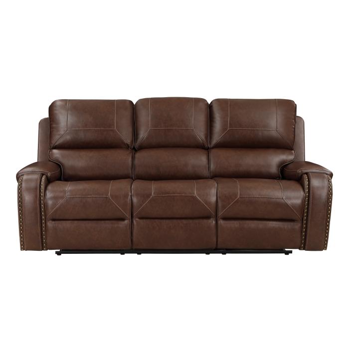 8549BRW-3 - Double Reclining Sofa with Center Drop-Down Cup Holders, Receptacles and USB Ports - Furniture 4 Less Outlet (Salinas,CA)