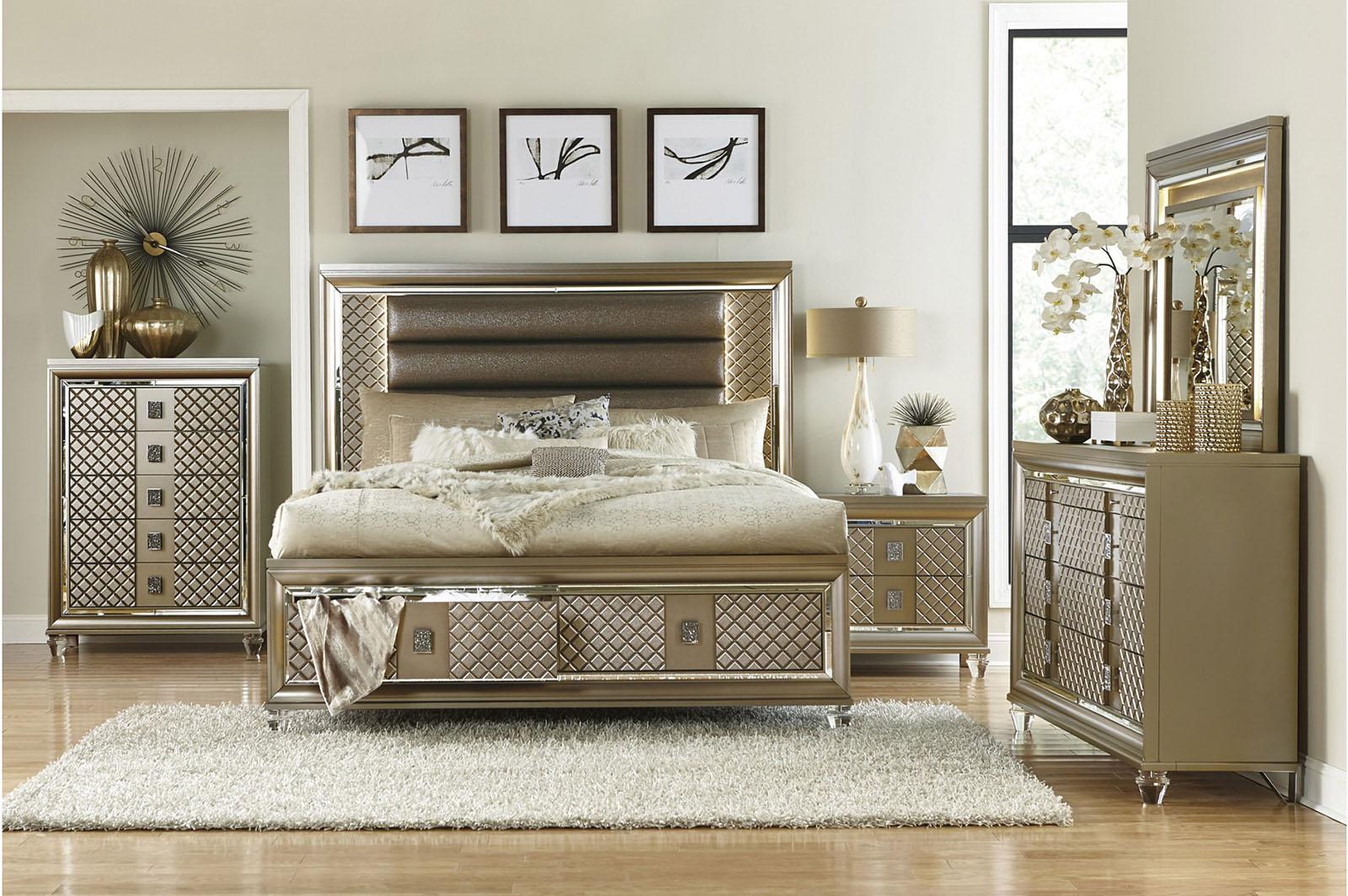Loudon 5 Drawer Chest in Champagne Metallic 1515-9 - Furniture 4 Less Outlet (Salinas,CA)
