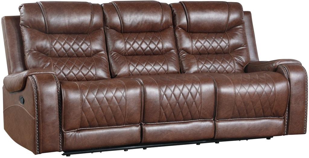 Putnam Double Reclining Sofa with Drop-Down in Brown 9405BR-3 - Furniture 4 Less Outlet (Salinas,CA)