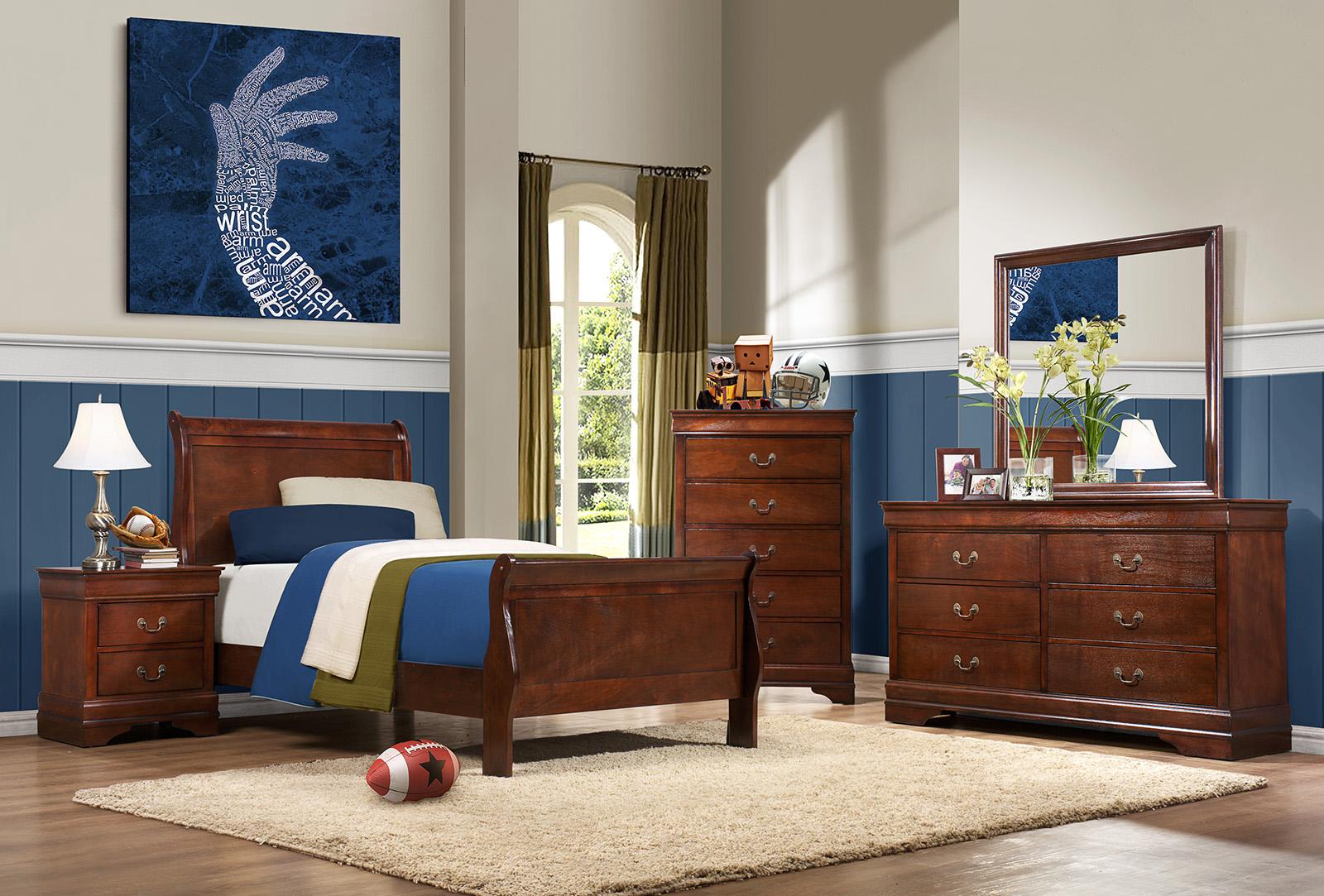 Mayville Twin Sleigh in Brown Cherry 2147T-1 - Furniture 4 Less Outlet (Salinas,CA)