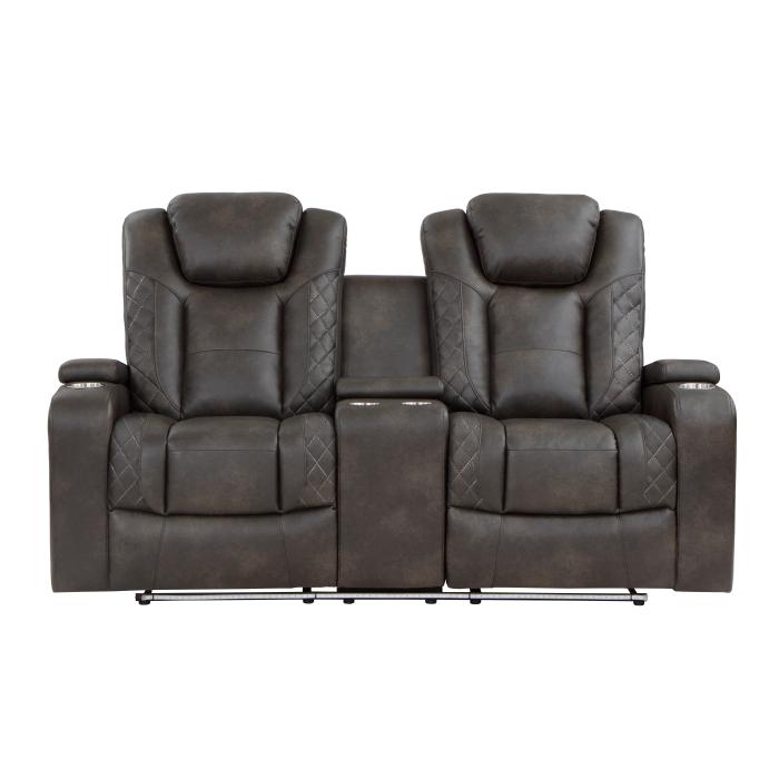 9211BRG-2PWH - Power Double Reclining Love Seat with Center Console, Power Headrests, Storage Arms and Cup Holders - Furniture 4 Less Outlet (Salinas,CA)