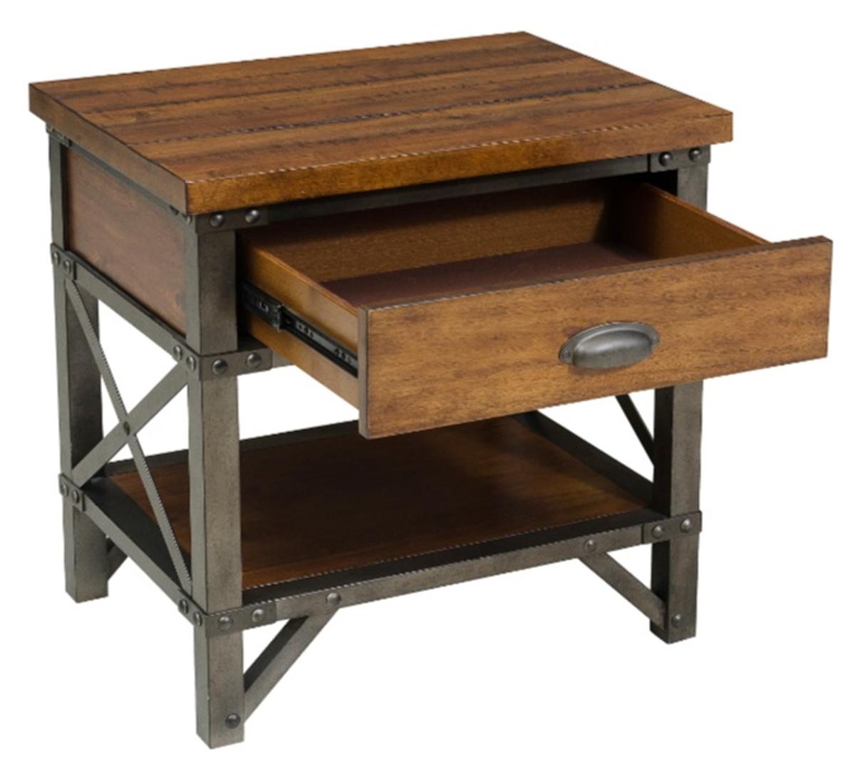Holverson Nightstand in Rustic Brown & Gunmetal 1715-4 - Furniture 4 Less Outlet (Salinas,CA)
