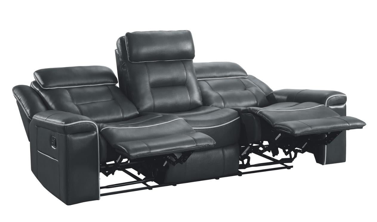 Darwan Double Lay Flat Reclining Sofa in Dark Gray - Furniture 4 Less Outlet (Salinas,CA)