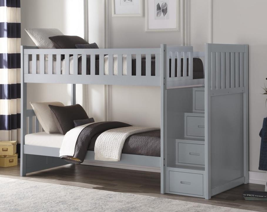 Orion Bunk Bed w/ Reversible Step Storage in Gray B2063SB-1 - Furniture 4 Less Outlet (Salinas,CA)
