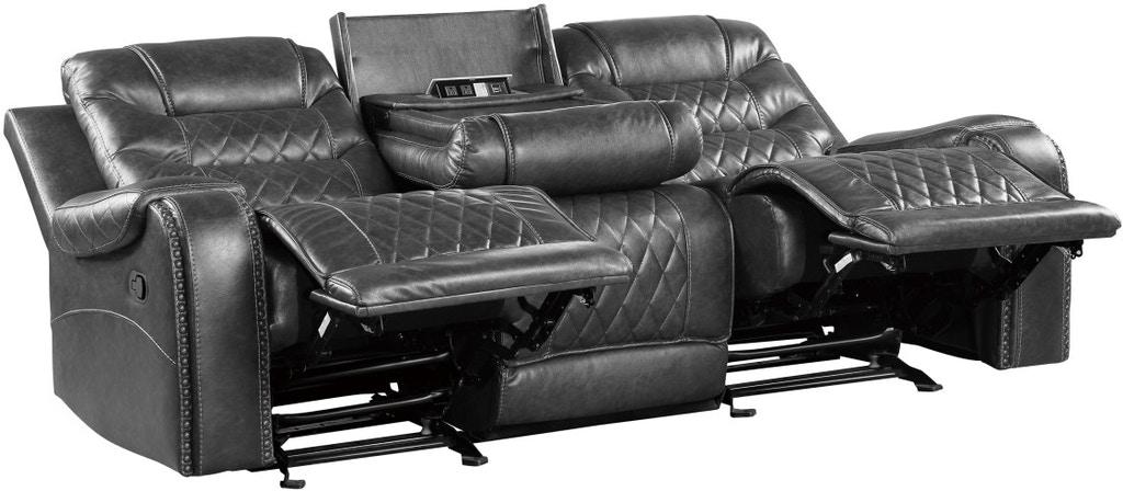Putnam Power Double Reclining Sofa with Drop-Down in Gray 9405GY-3PW - Furniture 4 Less Outlet (Salinas,CA)