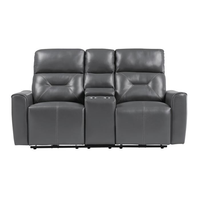 9446GY-2PW - Power Double Reclining Love Seat with Center Console and USB Ports - Furniture 4 Less Outlet (Salinas,CA)