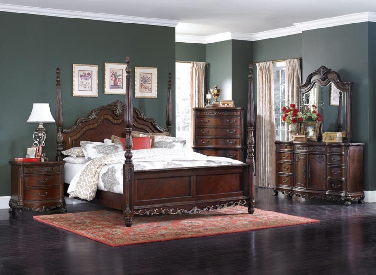 Deryn Park Queen Poster Bed in Cherry 2243-1 - Furniture 4 Less Outlet (Salinas,CA)