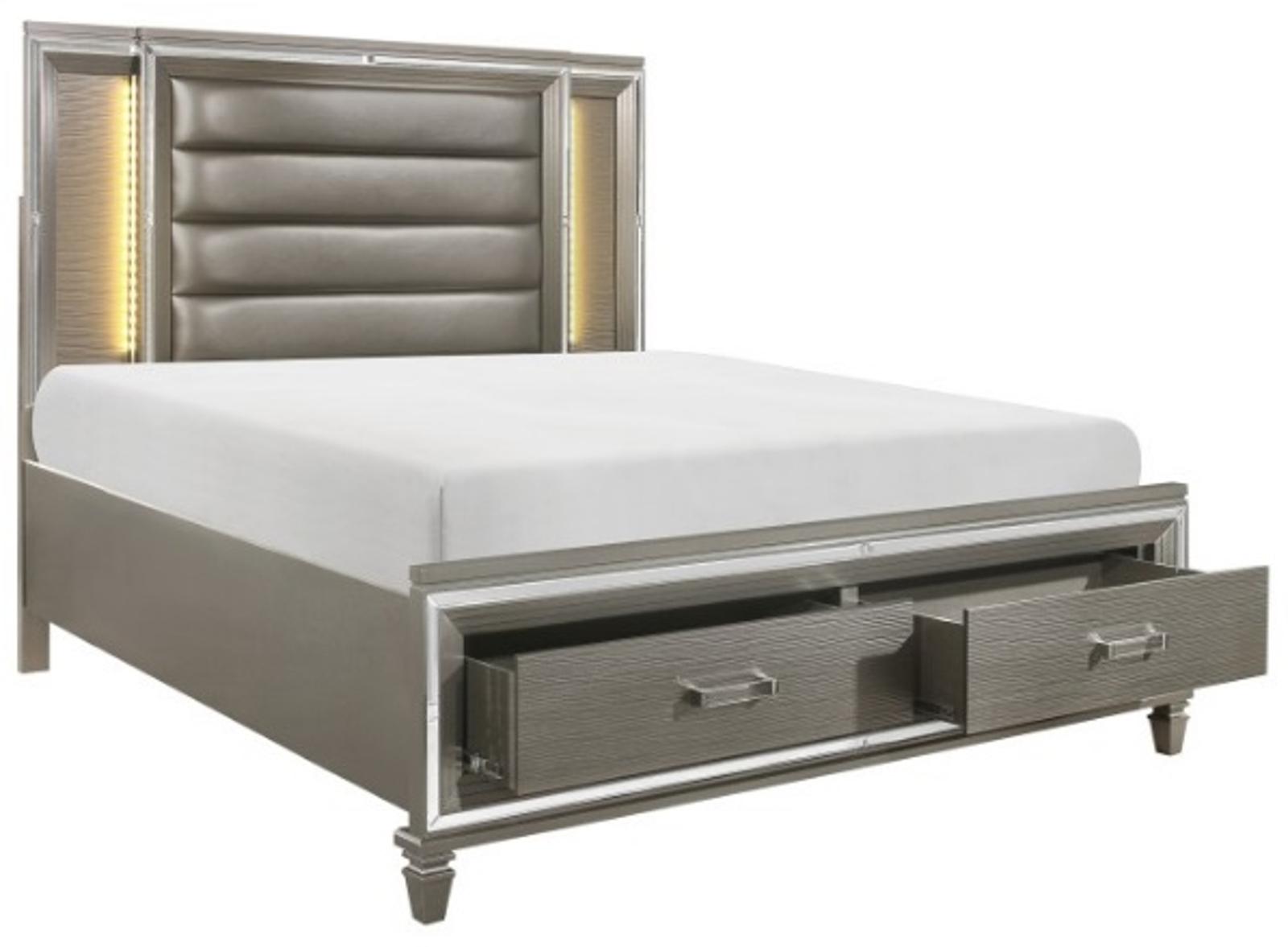 Tamsin Queen Upholstered Storage Bed in Silver Grey Metallic 1616-1 - Furniture 4 Less Outlet (Salinas,CA)
