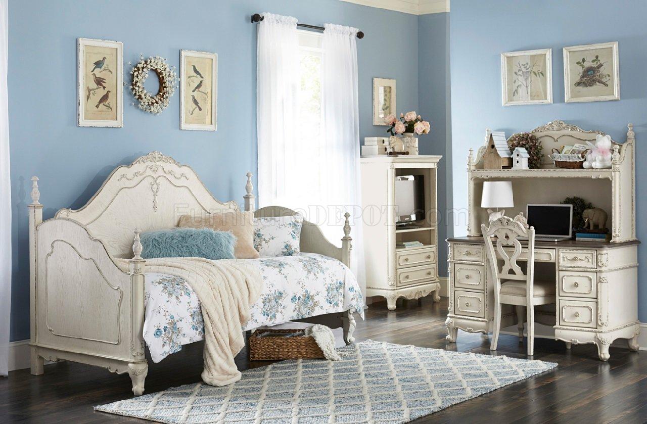 Cinderella Writing Desk and Hutch in Antique White with Grey Rub-Through - Furniture 4 Less Outlet (Salinas,CA)