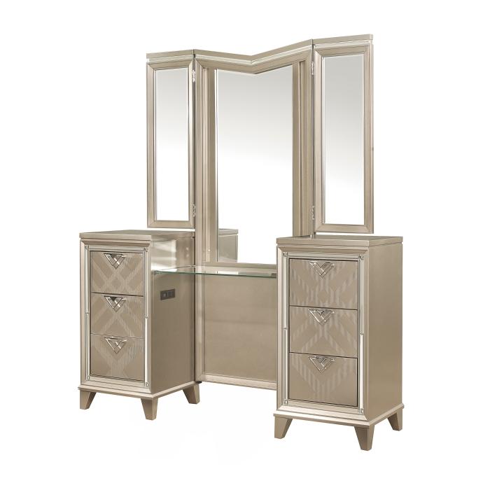 Bijou (3) Vanity Dresser with Mirror and LED Lighting - Furniture 4 Less Outlet (Salinas,CA)