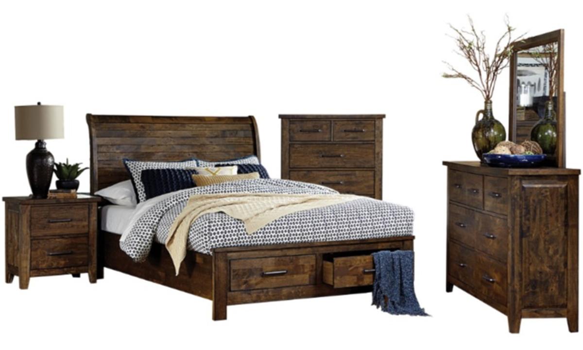Jerrick King Sleigh Platform Bed with Footboard Storage in Burnished Brown 1957K-1EK - Furniture 4 Less Outlet (Salinas,CA)