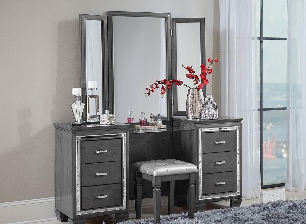 Allura Vanity Dresser with Mirror in Gray 1916GY-15 - Furniture 4 Less Outlet (Salinas,CA)