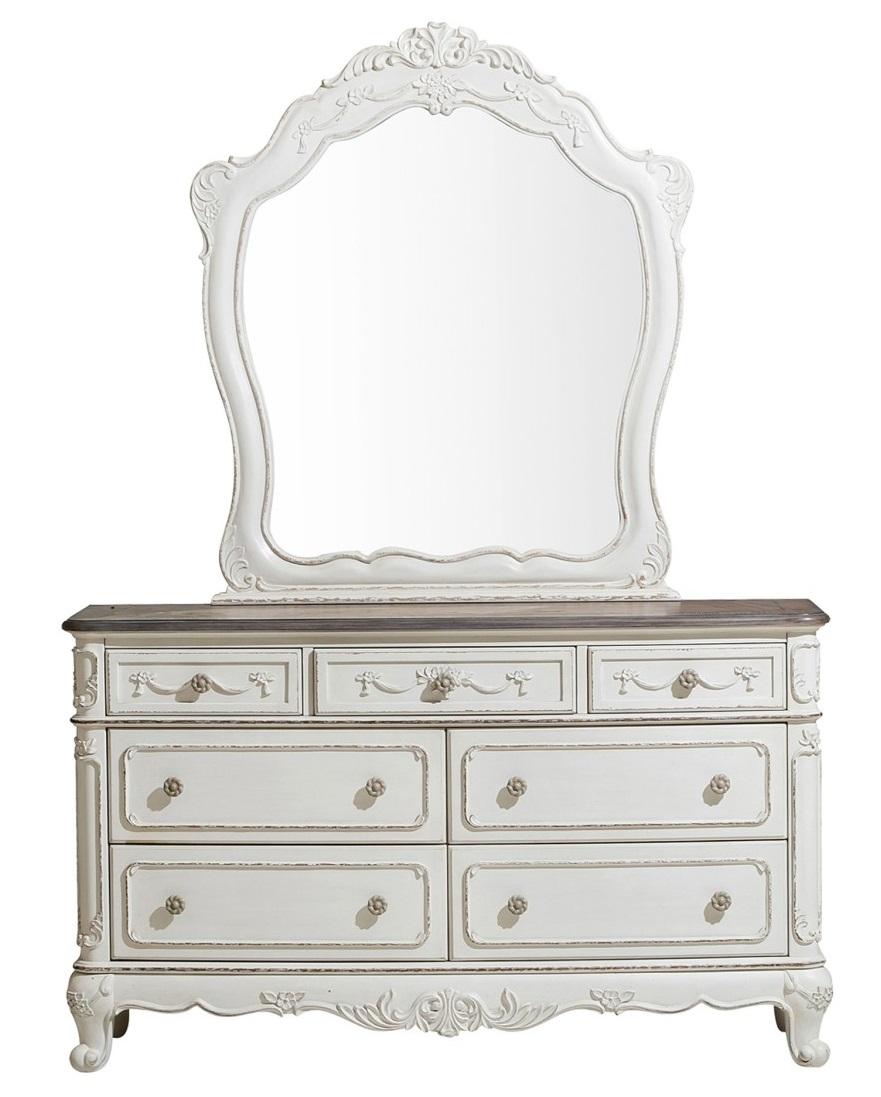 Cinderella 7 Drawer Dresser in Antique White with Grey Rub-Through 1386NW-5 - Furniture 4 Less Outlet (Salinas,CA)