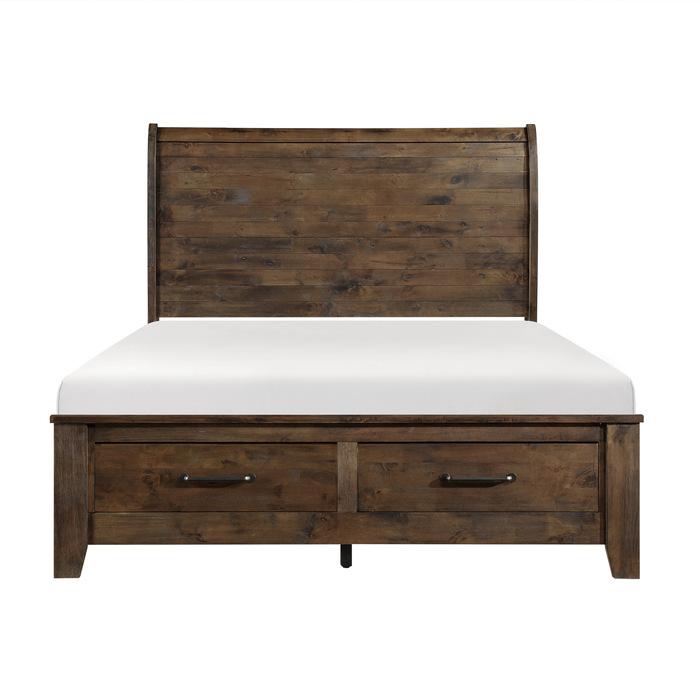 Jerrick Queen Sleigh Platform Bed with Footboard Storage in Burnished Brown 1957-1 - Furniture 4 Less Outlet (Salinas,CA)