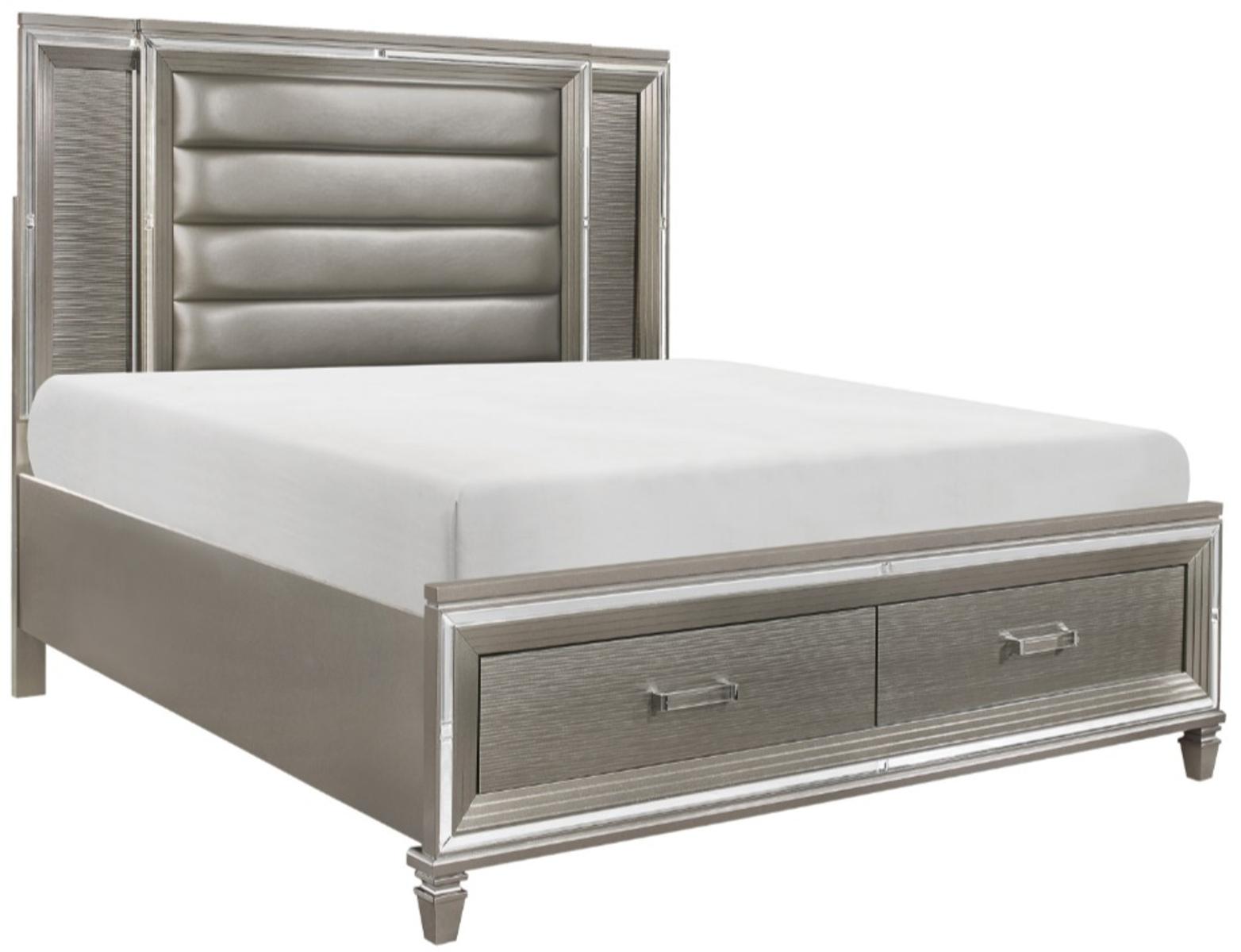 Tamsin Queen Upholstered Storage Bed in Silver Grey Metallic 1616-1 - Furniture 4 Less Outlet (Salinas,CA)