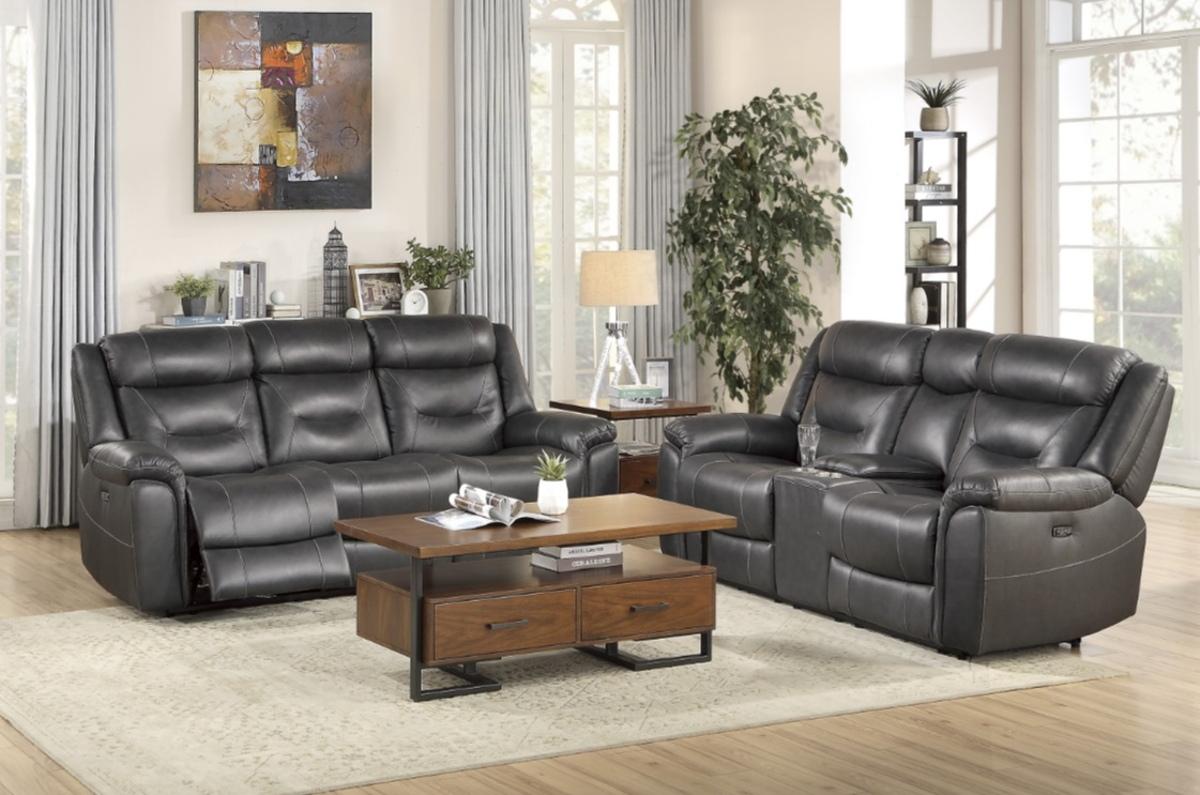 Danio Power Double Reclining Loveseat with Power Headrests in Dark Gray 9528DGY-2PWH - Furniture 4 Less Outlet (Salinas,CA)