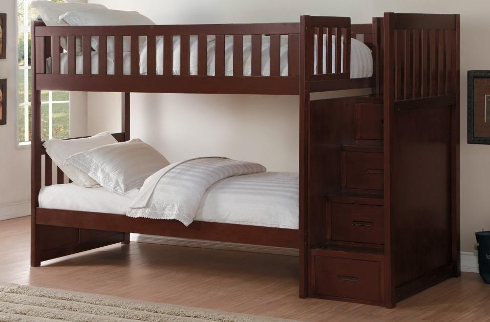 Rowe Bunk Bed w/ Reversible Step Storage in Dark Cherry B2013SBDC-1 - Furniture 4 Less Outlet (Salinas,CA)