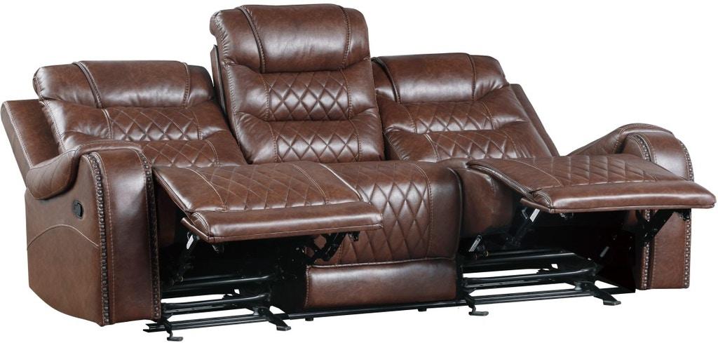 Putnam Power Double Reclining Sofa with Drop-Down in Brown 9405BR-3PW - Furniture 4 Less Outlet (Salinas,CA)