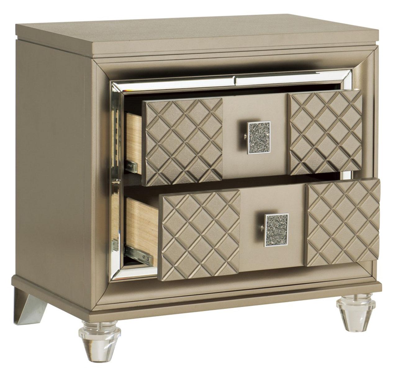 Loudon 2 Drawer Nightstand in Champagne Metallic 1515-4 - Furniture 4 Less Outlet (Salinas,CA)