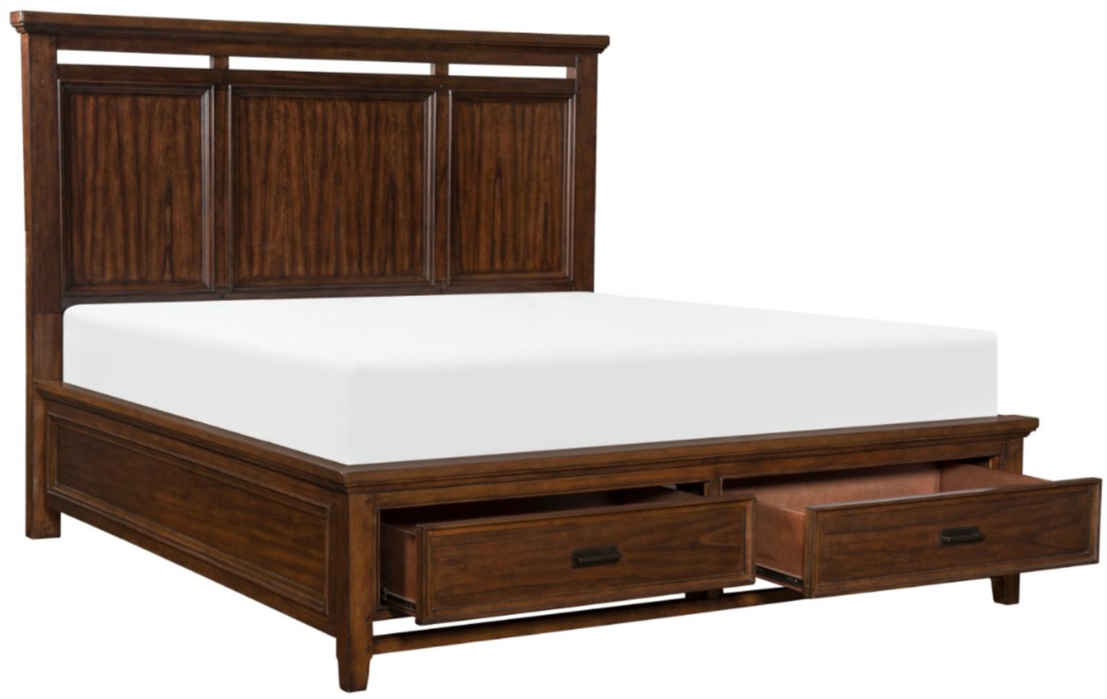 Frazier Queen Upholstered Storage Platform Bed in Dark Cherry 1649-1 - Furniture 4 Less Outlet (Salinas,CA)