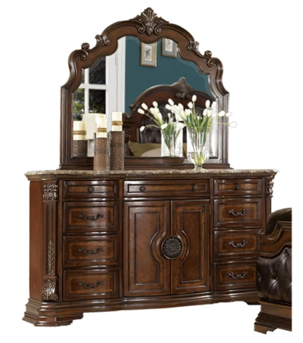 Antoinetta Mirror in Warm Cherry 1919-6 - Furniture 4 Less Outlet (Salinas,CA)