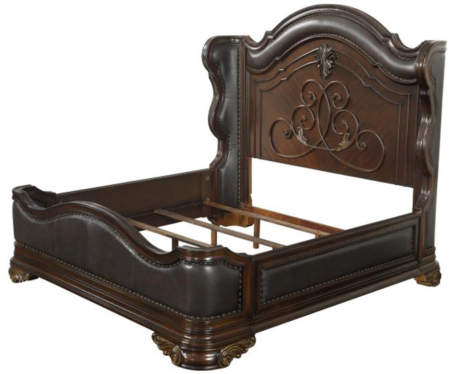 Royal Highlands Queen Upholstered Panel Bed in Rich Cherry 1603-1 - Furniture 4 Less Outlet (Salinas,CA)