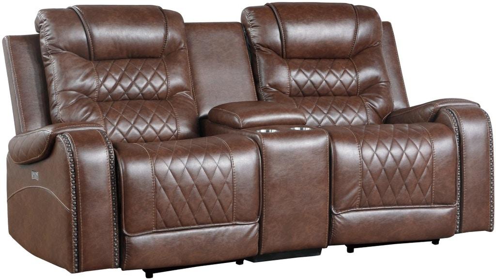 Putnam Power Double Reclining Loveseat in Brown 9405BR-2PW - Furniture 4 Less Outlet (Salinas,CA)