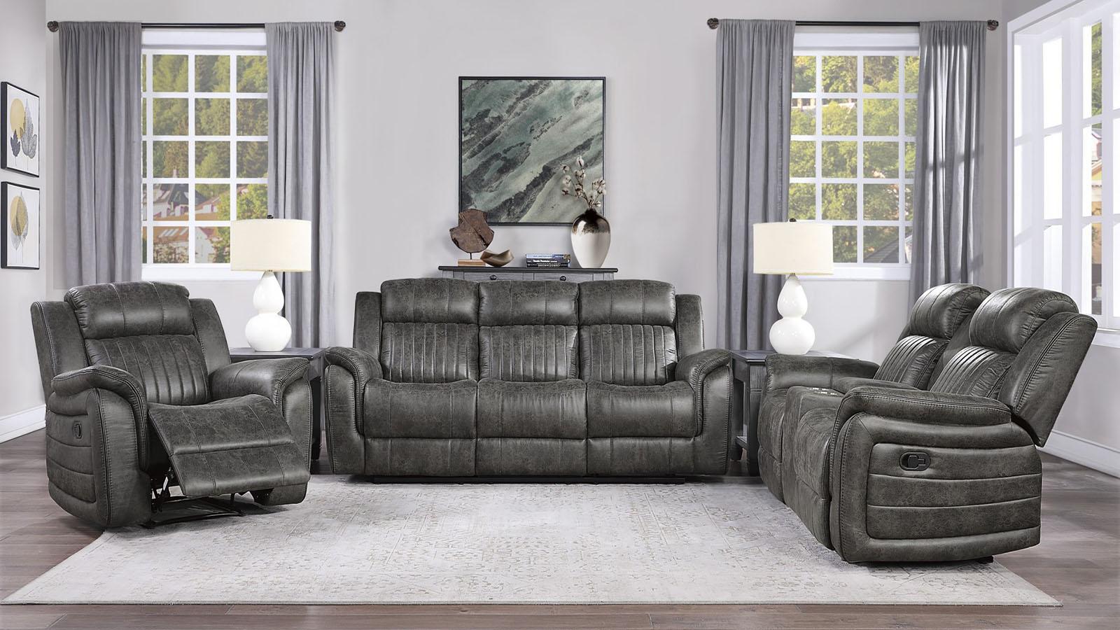 Centeroak Double Reclining Sofa in Gray 9479BRG-3 - Furniture 4 Less Outlet (Salinas,CA)