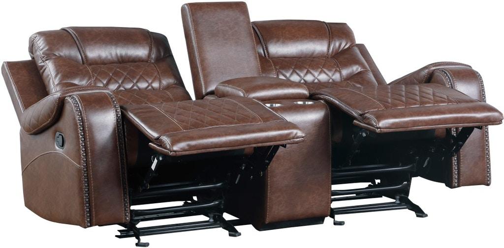 Putnam Double Glider Reclining Loveseat in Brown 9405BR-2 - Furniture 4 Less Outlet (Salinas,CA)