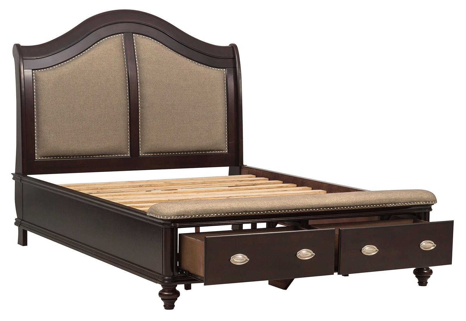 Marston Queen Sleigh Storage Bed in Dark Cherry 2615DC-1 - Furniture 4 Less Outlet (Salinas,CA)