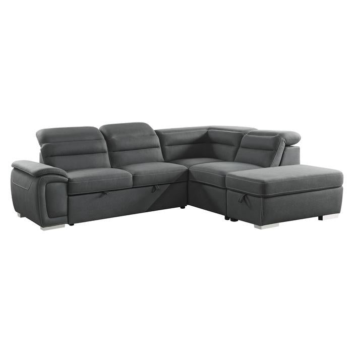 8277NGY - (3)3-Piece Sectional with Adjustable Headrests, Pull-out Bed and Right Chaise with Storage Ottoman - Furniture 4 Less Outlet (Salinas,CA)