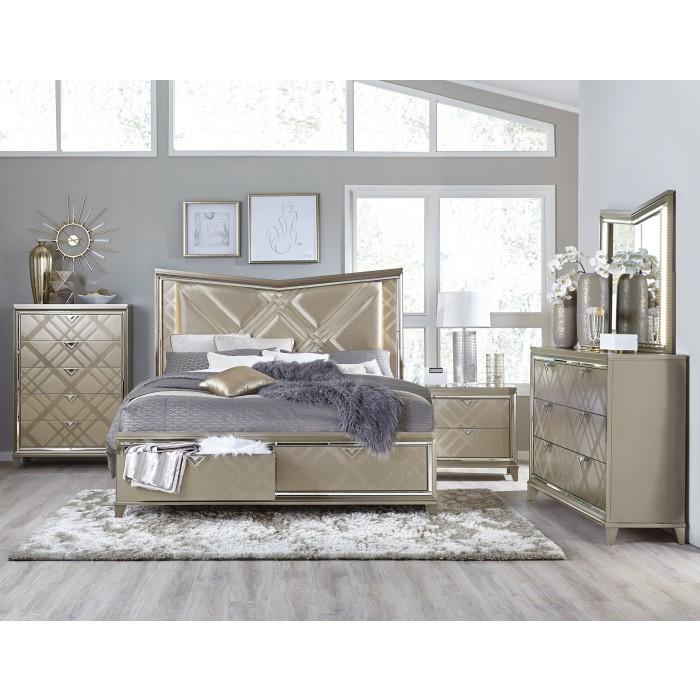 Bijou (3) Queen Platform Bed with LED Lighting and Footboard Storage - Furniture 4 Less Outlet (Salinas,CA)