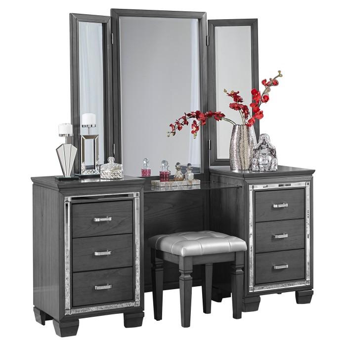 Allura Vanity Dresser with Mirror in Gray 1916GY-15 - Furniture 4 Less Outlet (Salinas,CA)