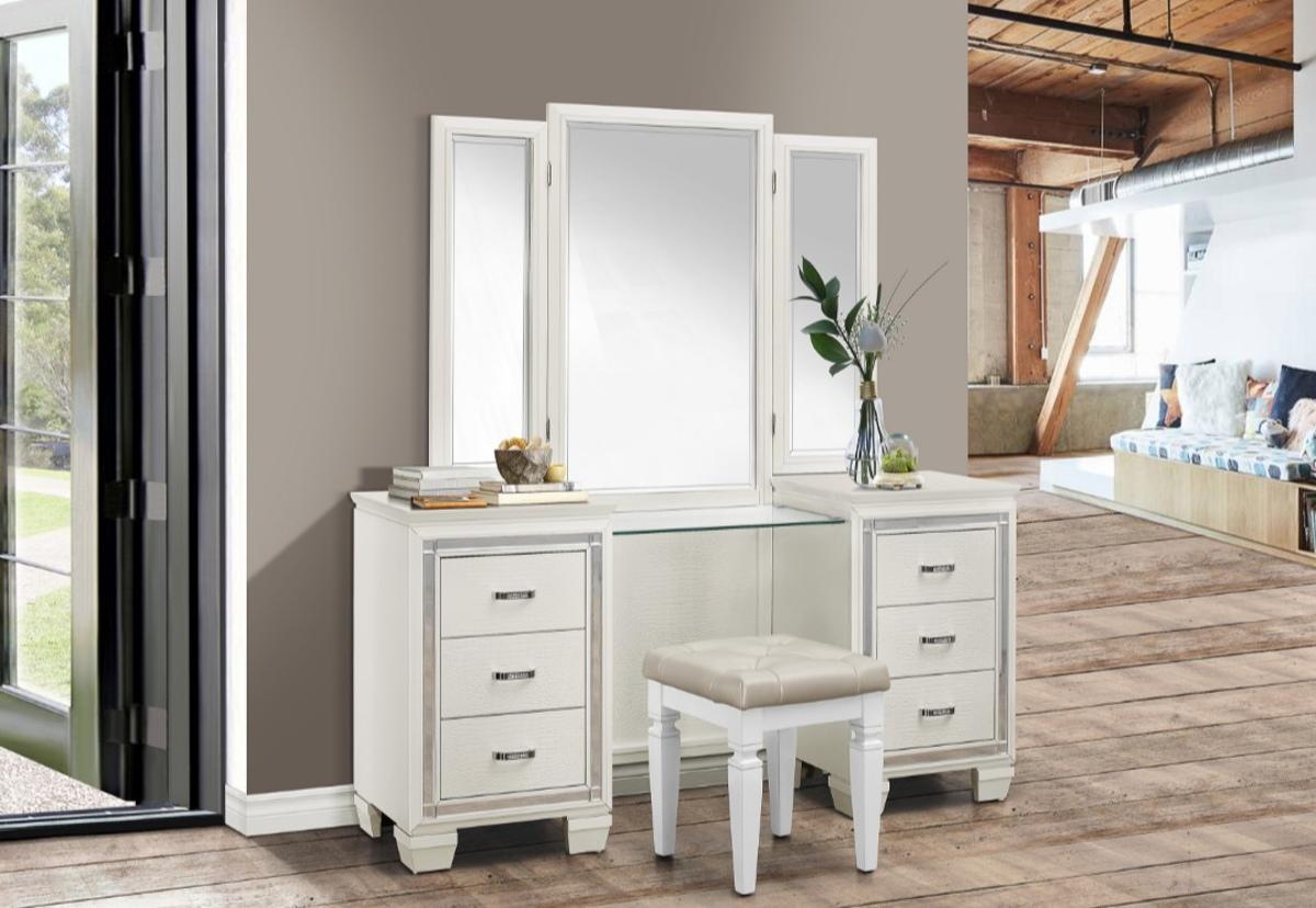 Allura Vanity Stool in White 1916W-14 - Furniture 4 Less Outlet (Salinas,CA)