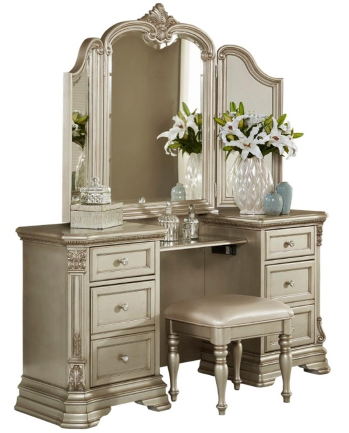 Antoinetta Vanity Stool in Champagne Wood 1919NC-14 - Furniture 4 Less Outlet (Salinas,CA)