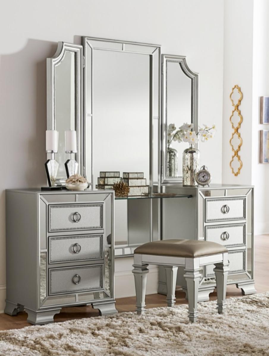Avondale Vanity Dresser with Mirror in Silver 1646-15 - Furniture 4 Less Outlet (Salinas,CA)