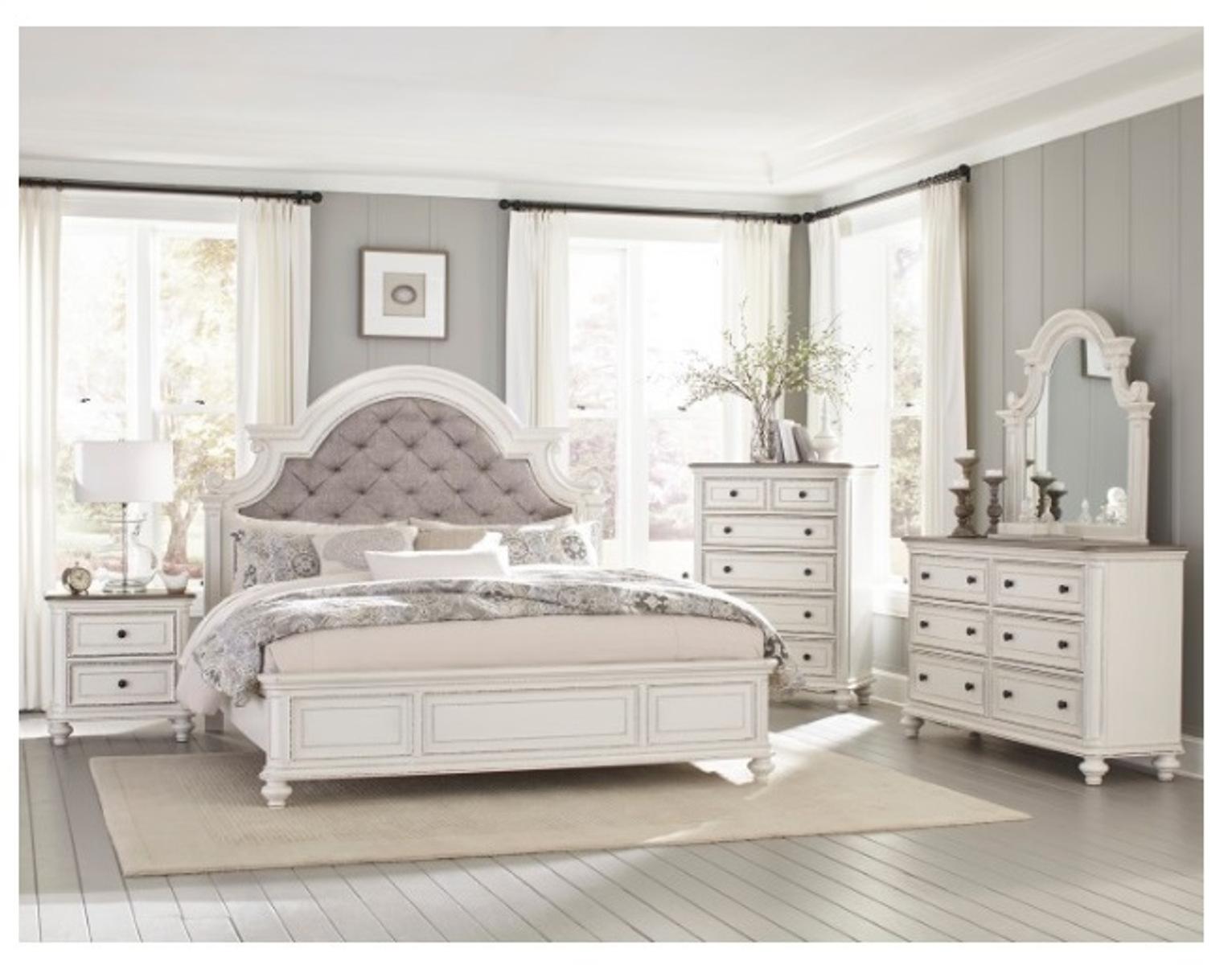 Baylesford Queen Upholstered Panel Bed in Antique White 1624W-1 - Furniture 4 Less Outlet (Salinas,CA)