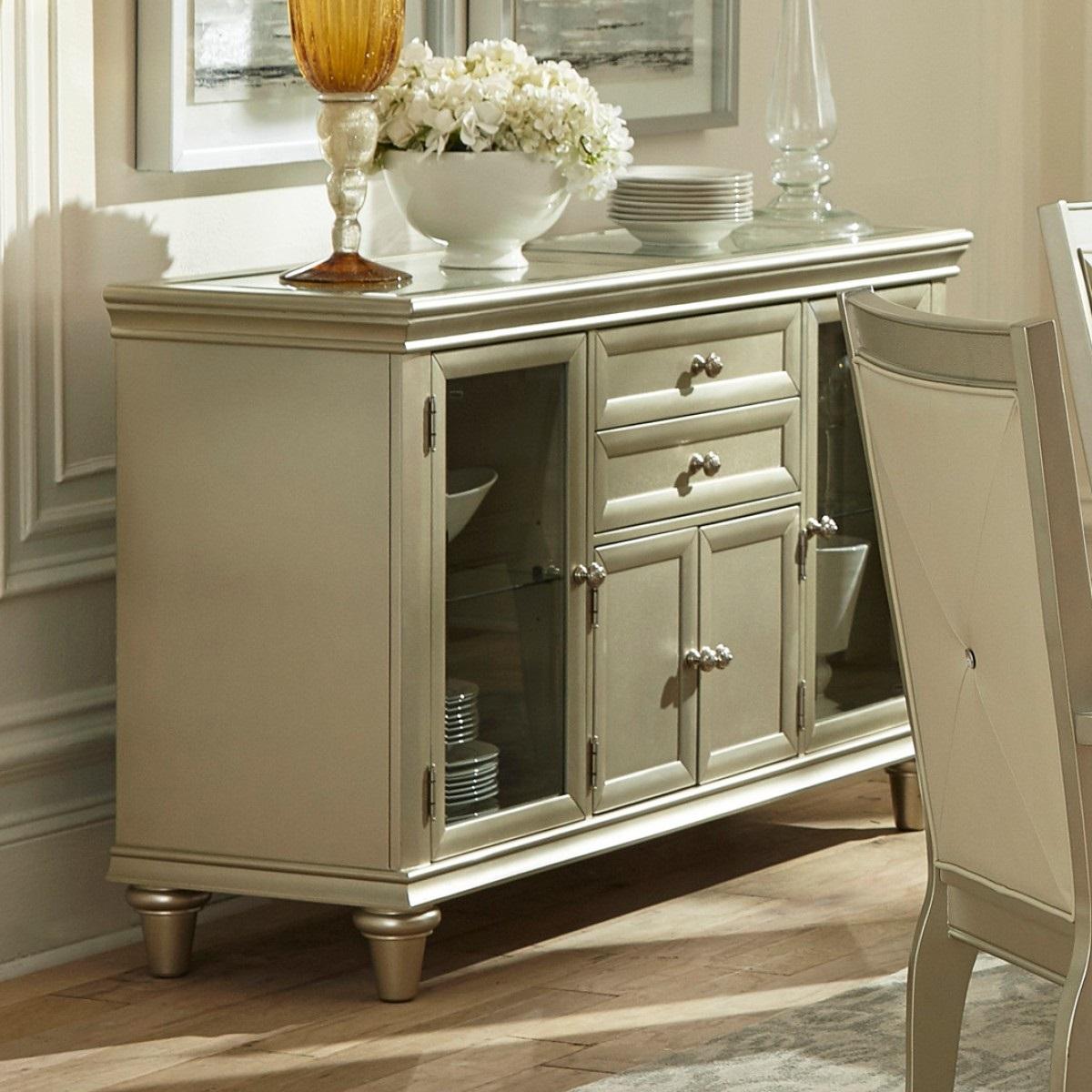Celandine Server with Glass insert in Silver 1928-40NG - Furniture 4 Less Outlet (Salinas,CA)