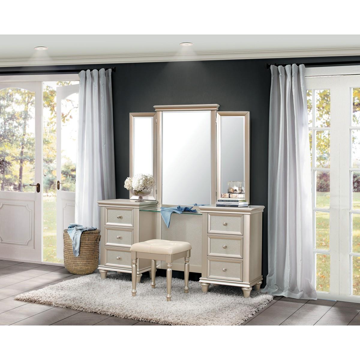 Celandine Vanity Dresser with Mirror in Silver 1928-15 - Furniture 4 Less Outlet (Salinas,CA)